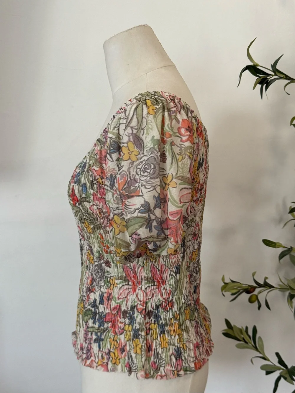 Anthropologie Floral Aurelia Smocked Top - Puffed Sleeves Multicolor Size  Small